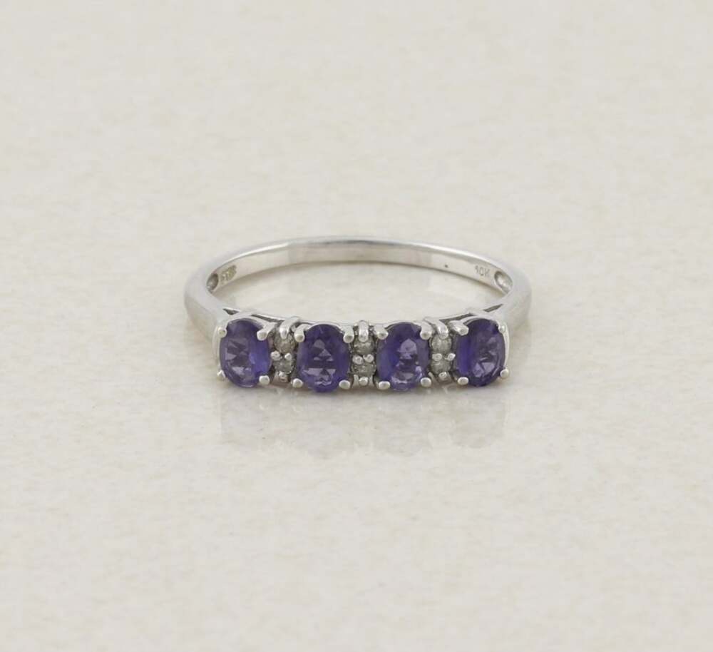 10k White Gold Iolite Ring and Diamond Ring Size 8